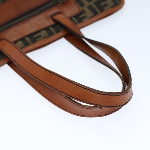 FENDI Zucca Canvas Tote Bag Brown Black Auth am6121