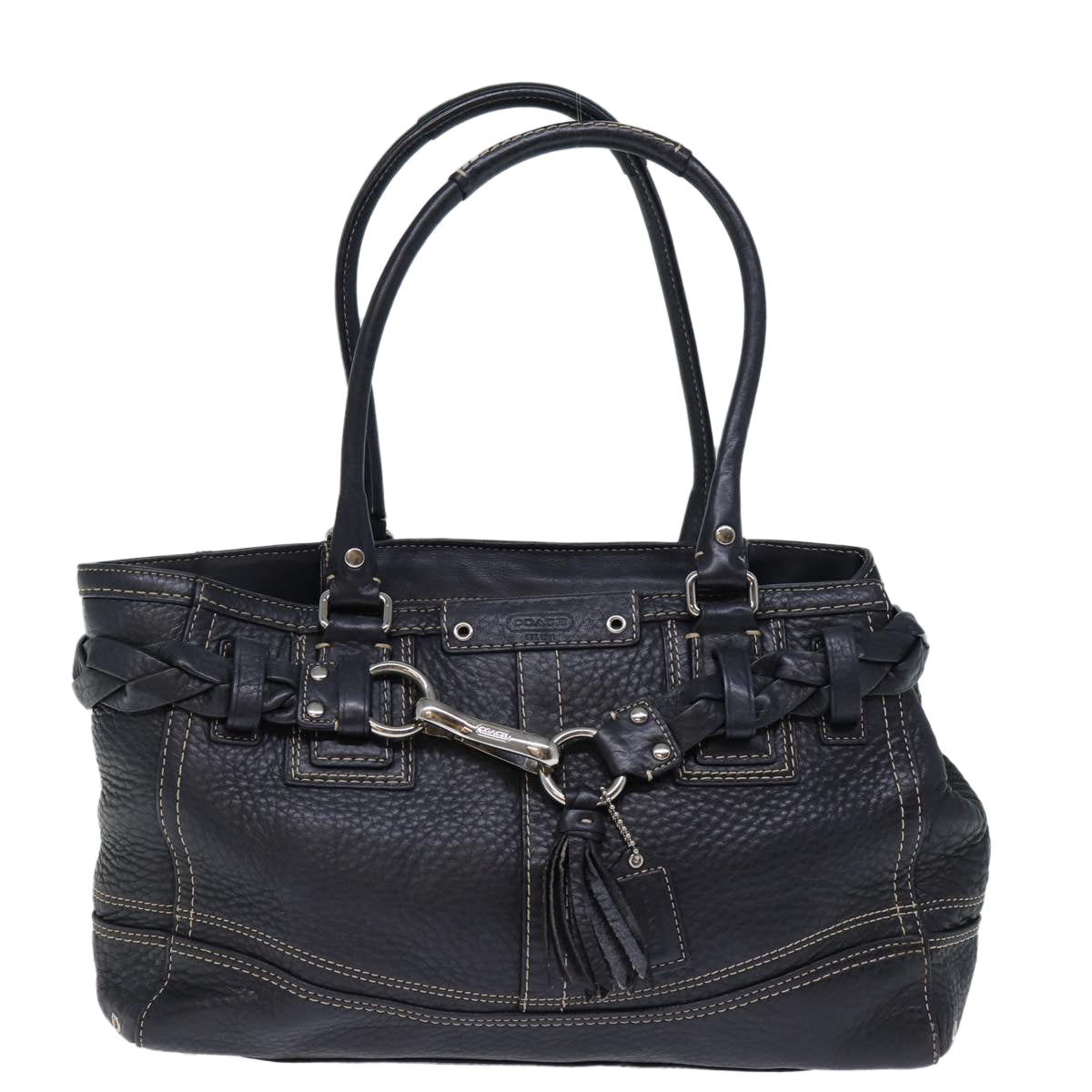 Coach Hand Bag Leather Black Auth am6139