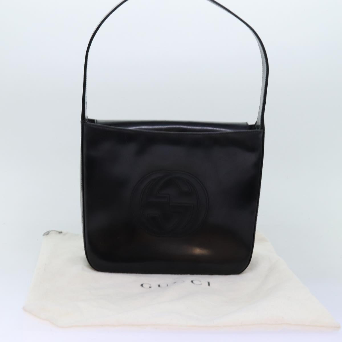 GUCCI Shoulder Bag Enamel Black 000 1186 0506 Auth am6143