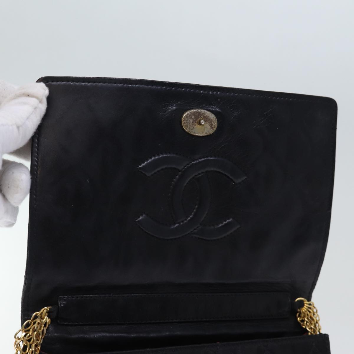 CHANEL Matelasse Chain Shoulder Bag Satin Black CC Auth am6152A