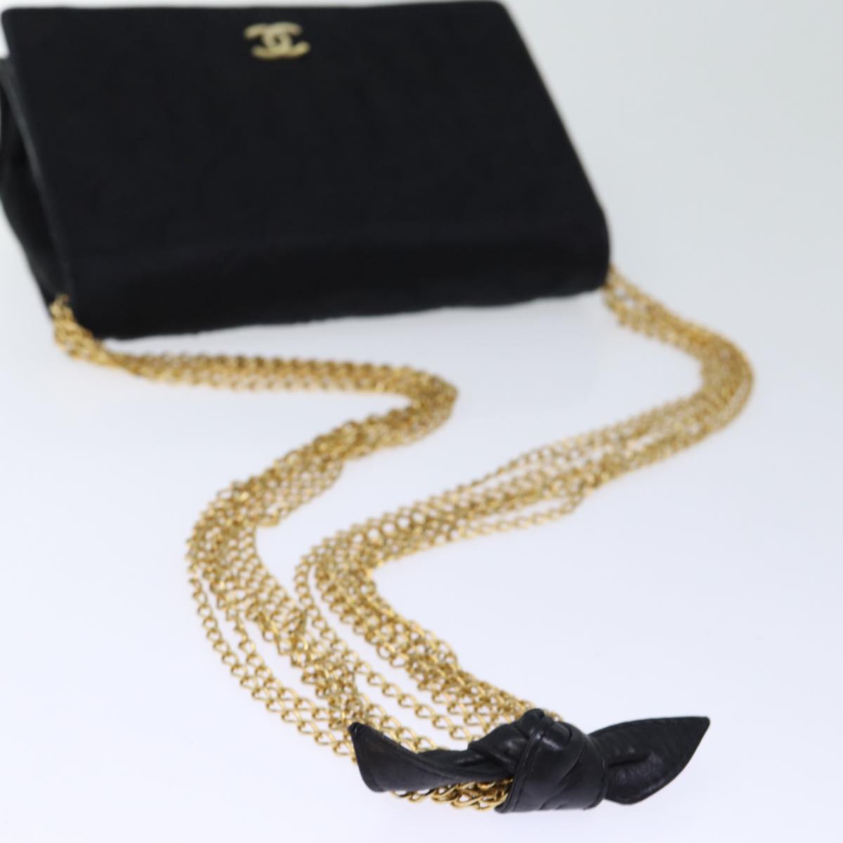 CHANEL Matelasse Chain Shoulder Bag Satin Black CC Auth am6152A