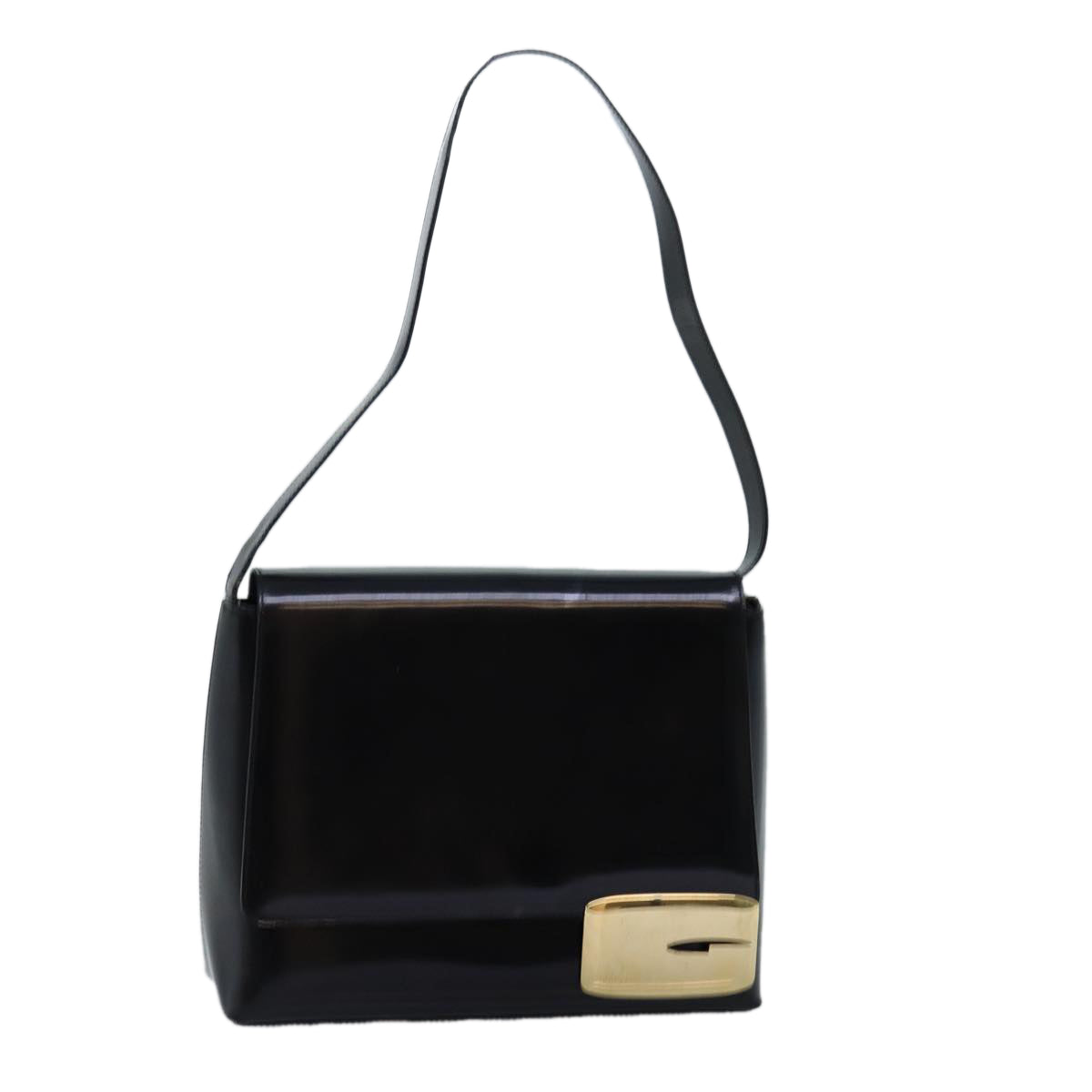 GUCCI Shoulder Bag Enamel Black 001 3444 1812 Auth am6154