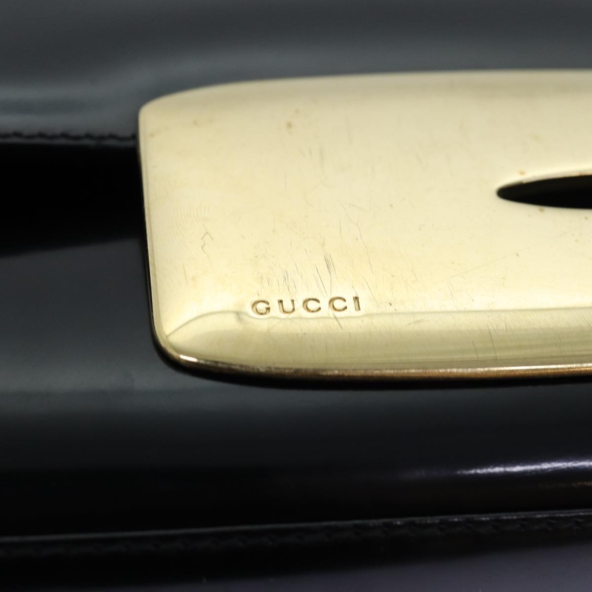 GUCCI Shoulder Bag Enamel Black 001 3444 1812 Auth am6154