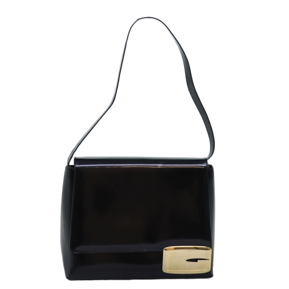 GUCCI Shoulder Bag Enamel Black 001 3444 1812 Auth am6154