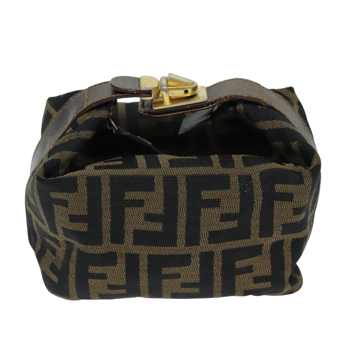 FENDI Zucca Canvas Hand Pouch Black Brown Auth am6166