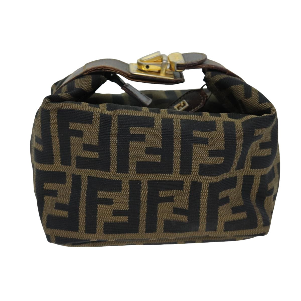 FENDI Zucca Canvas Hand Pouch Black Brown Auth am6166