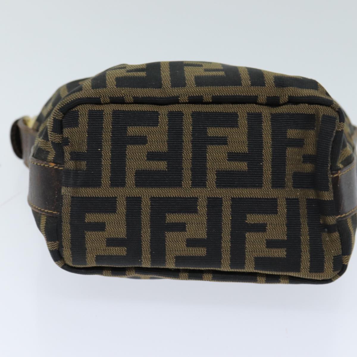 FENDI Zucca Canvas Hand Pouch Black Brown Auth am6166