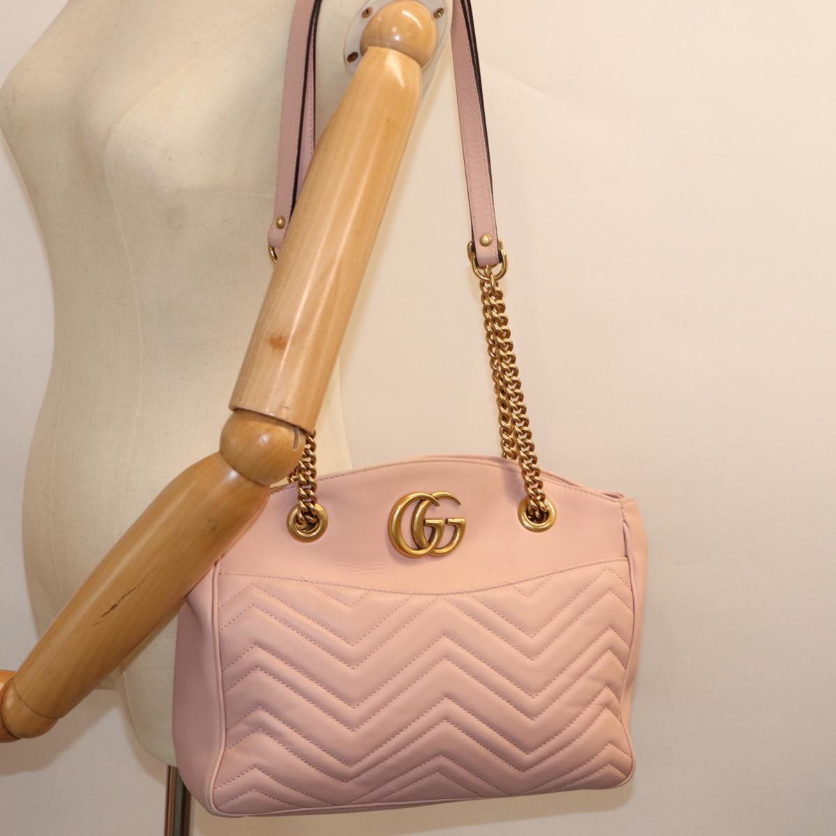 GUCCI GG Marmont Chain Shoulder Bag Pink 443501 Auth am6172