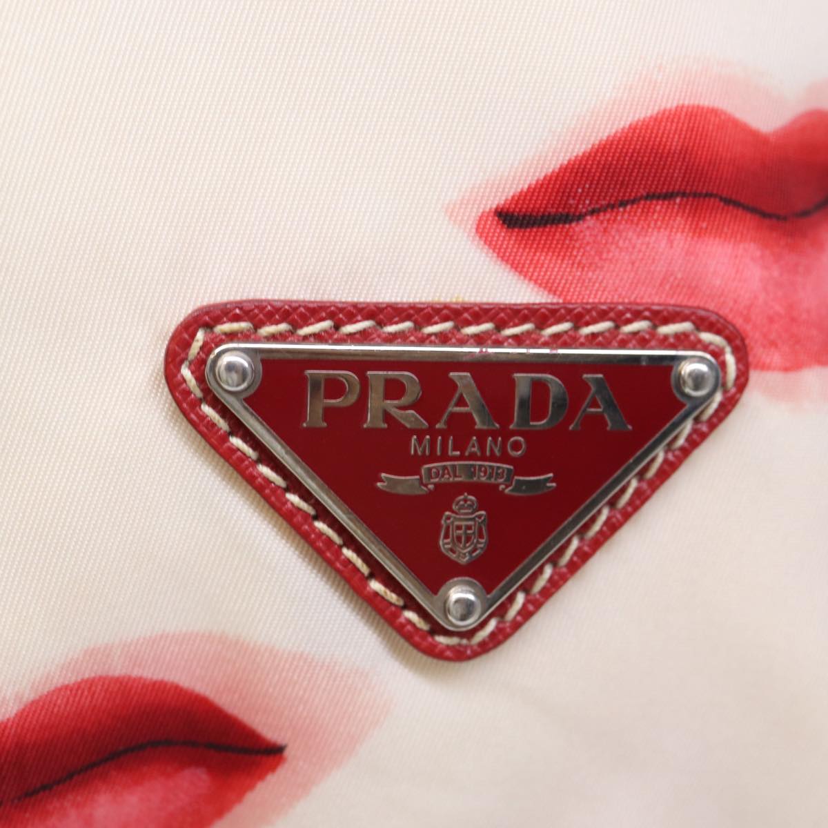 PRADA Hand Bag Nylon 2way White Red Auth am6180