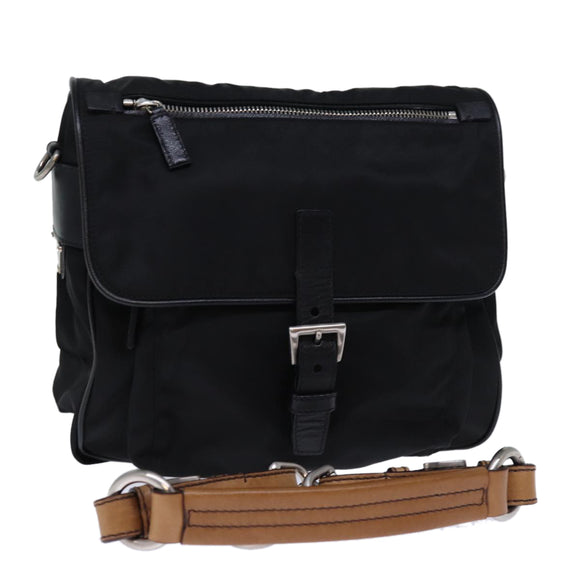 PRADA Shoulder Bag Nylon Leather Black Auth am6182V