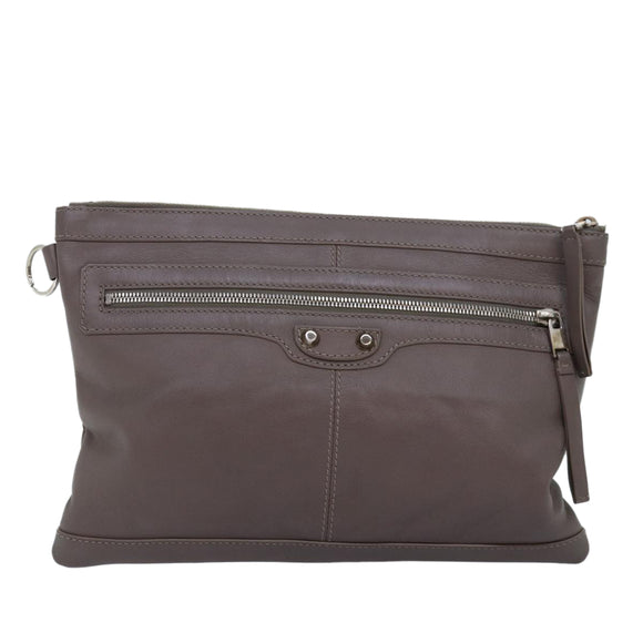 BALENCIAGA Clutch Bag Leather Gray 273022 Auth am6190