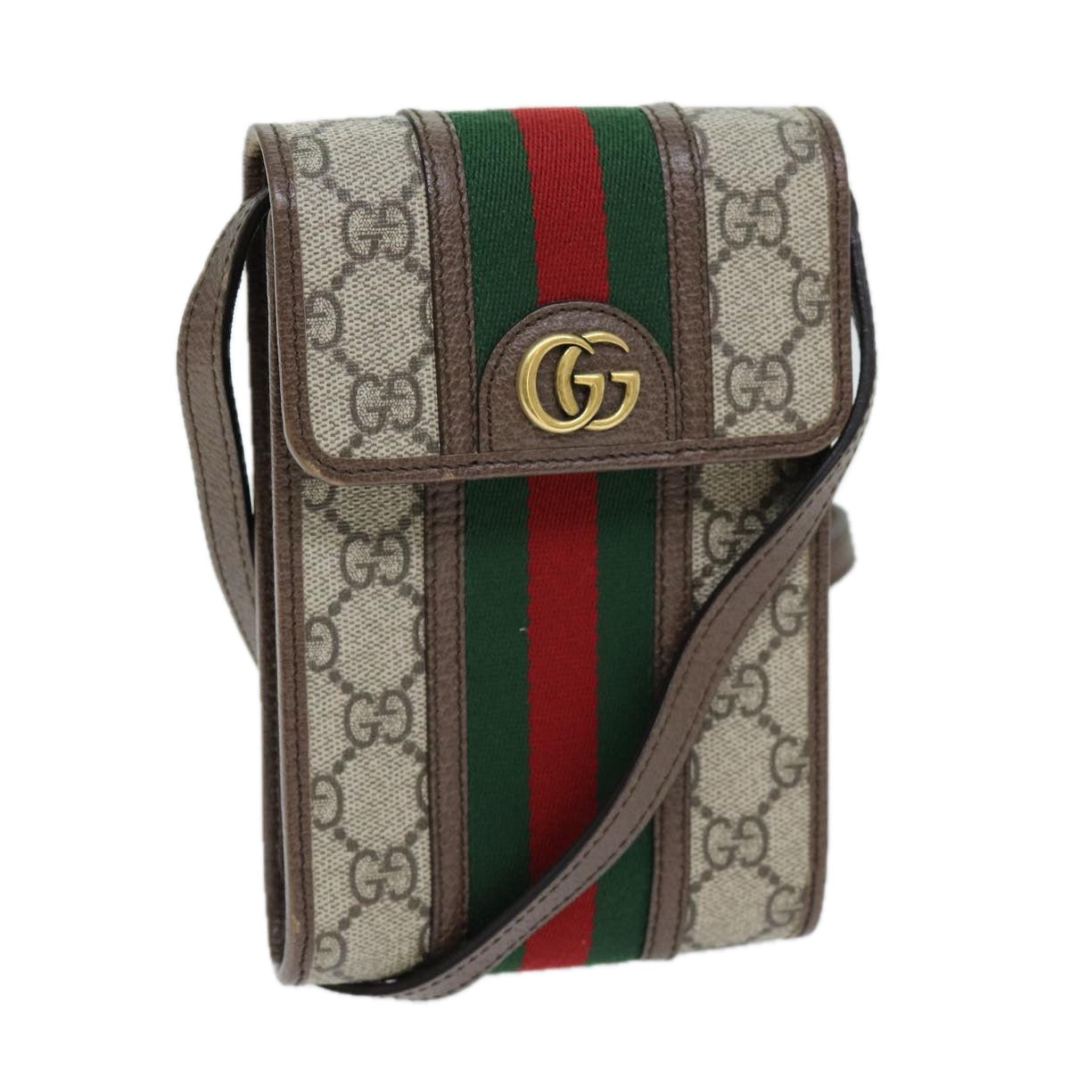 GUCCI GG Supreme Web Sherry Line Shoulder Bag PVC Beige Red 625757 Auth am6198