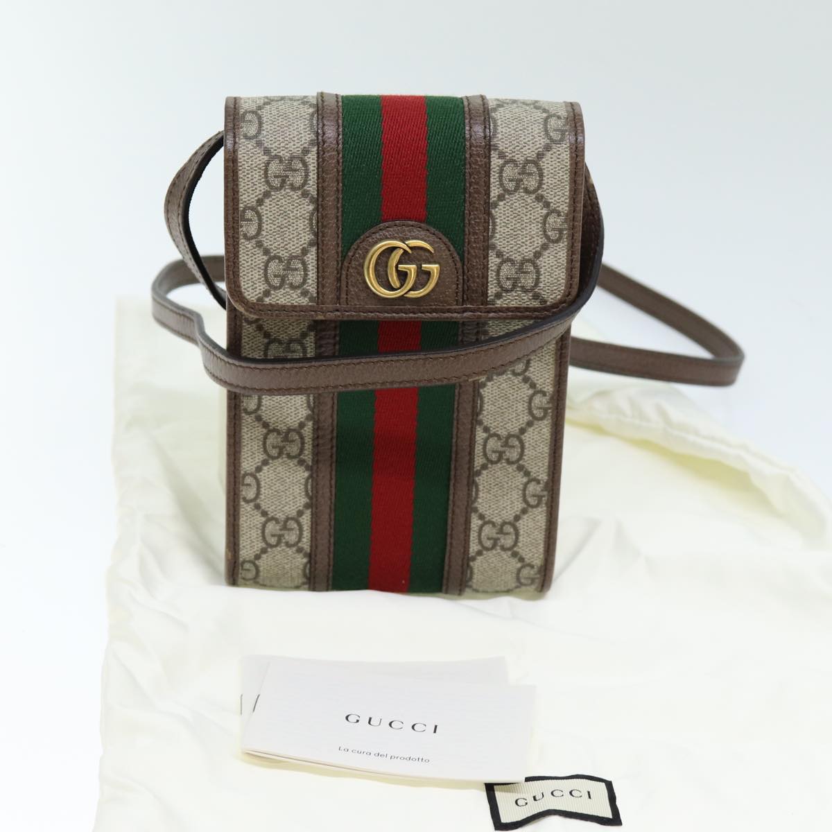 GUCCI GG Supreme Web Sherry Line Shoulder Bag PVC Beige Red 625757 Auth am6198