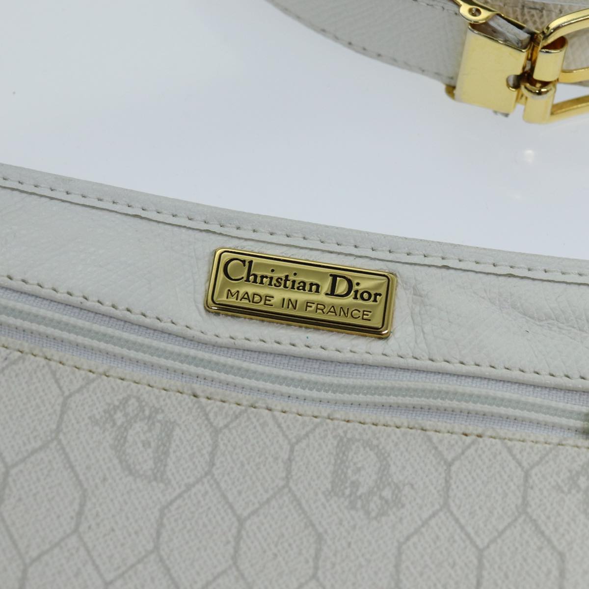 Christian Dior Honeycomb Canvas Shoulder Bag PVC Leather White Auth am6208