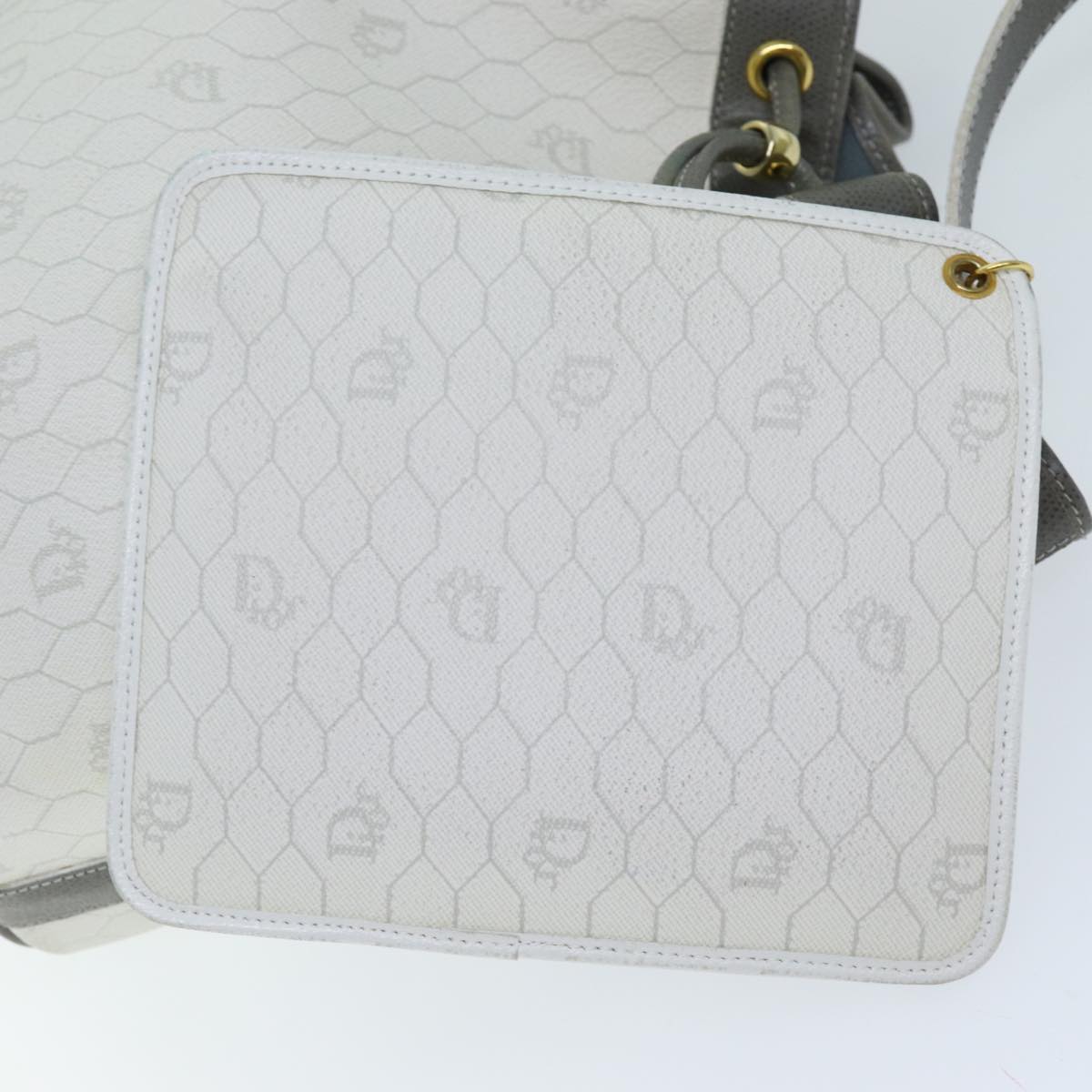 Christian Dior Honeycomb Canvas Shoulder Bag PVC Leather White Auth am6208