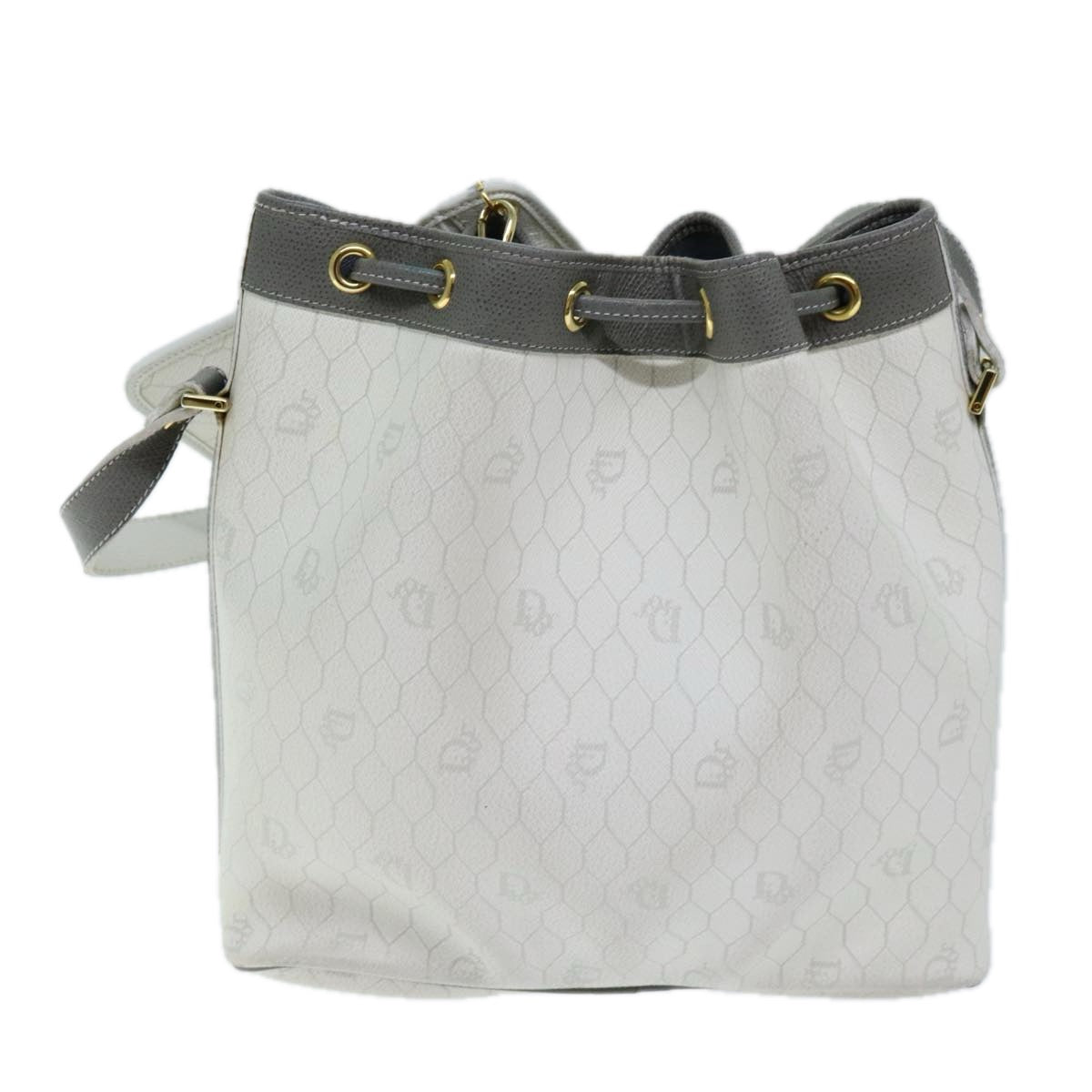 Christian Dior Honeycomb Canvas Shoulder Bag PVC Leather White Auth am6208 - 0