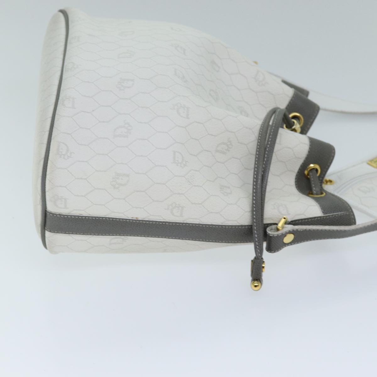 Christian Dior Honeycomb Canvas Shoulder Bag PVC Leather White Auth am6208