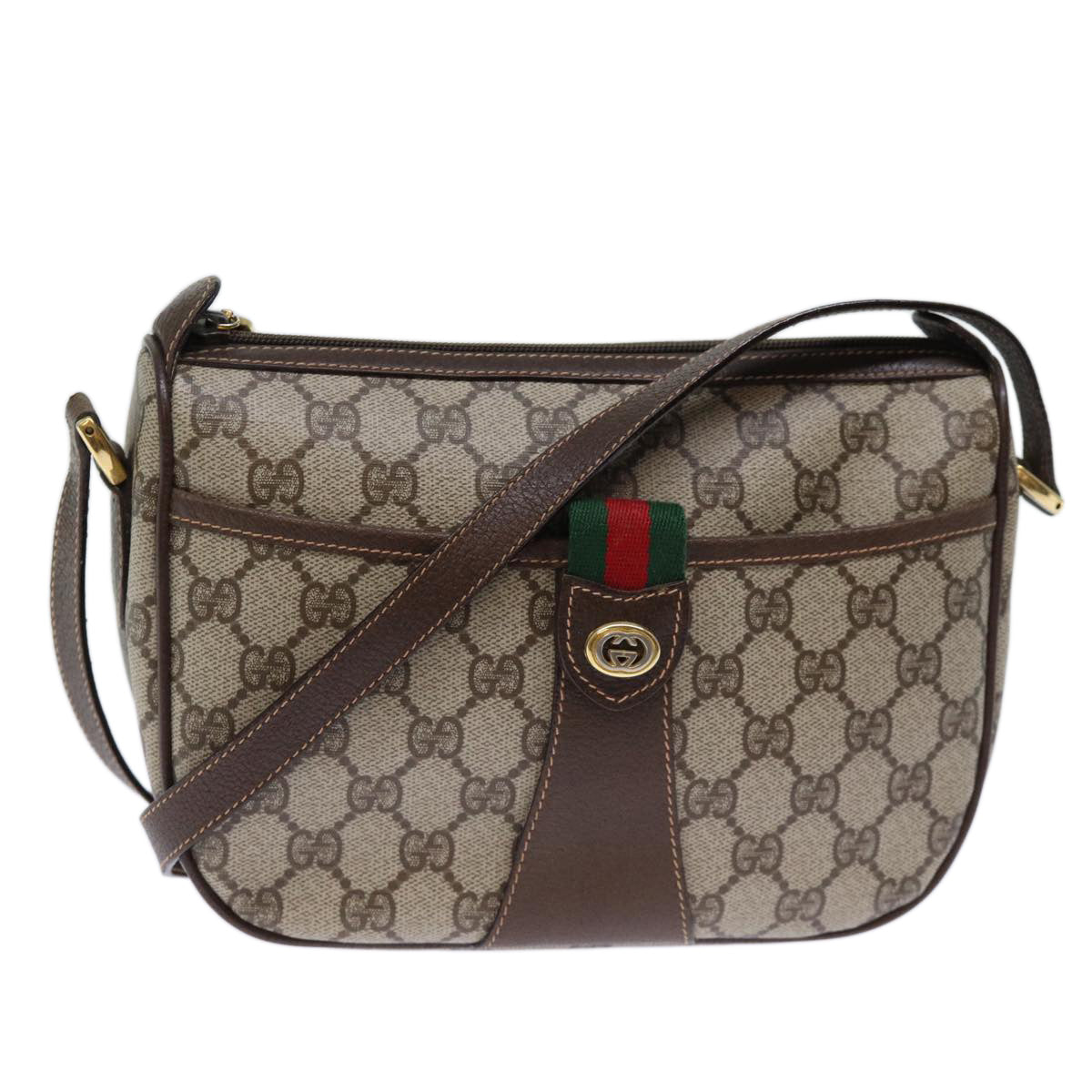 GUCCI GG Supreme Web Sherry Line Shoulder Bag Beige Red 89 02 032 Auth am6223