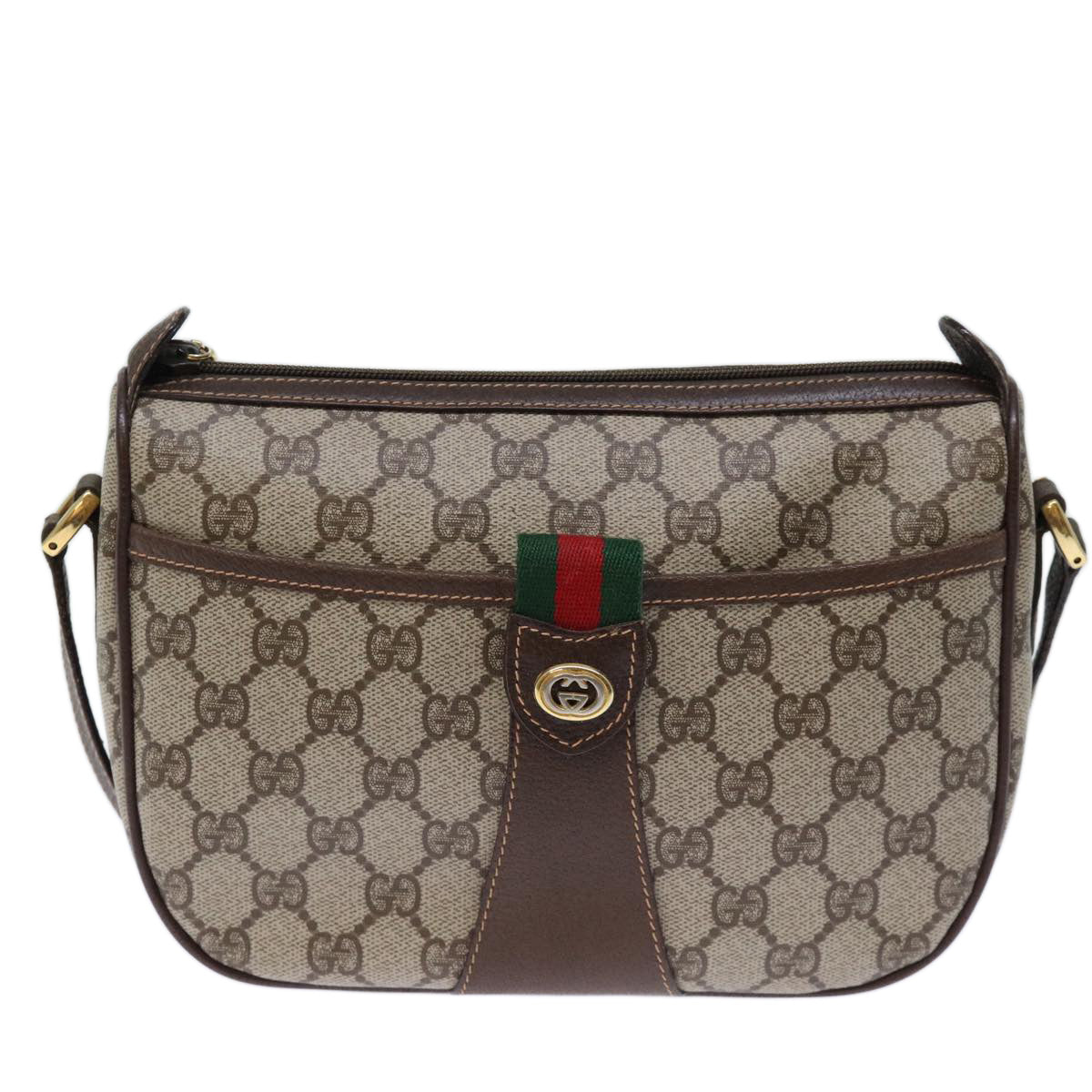 GUCCI GG Supreme Web Sherry Line Shoulder Bag Beige Red 89 02 032 Auth am6223