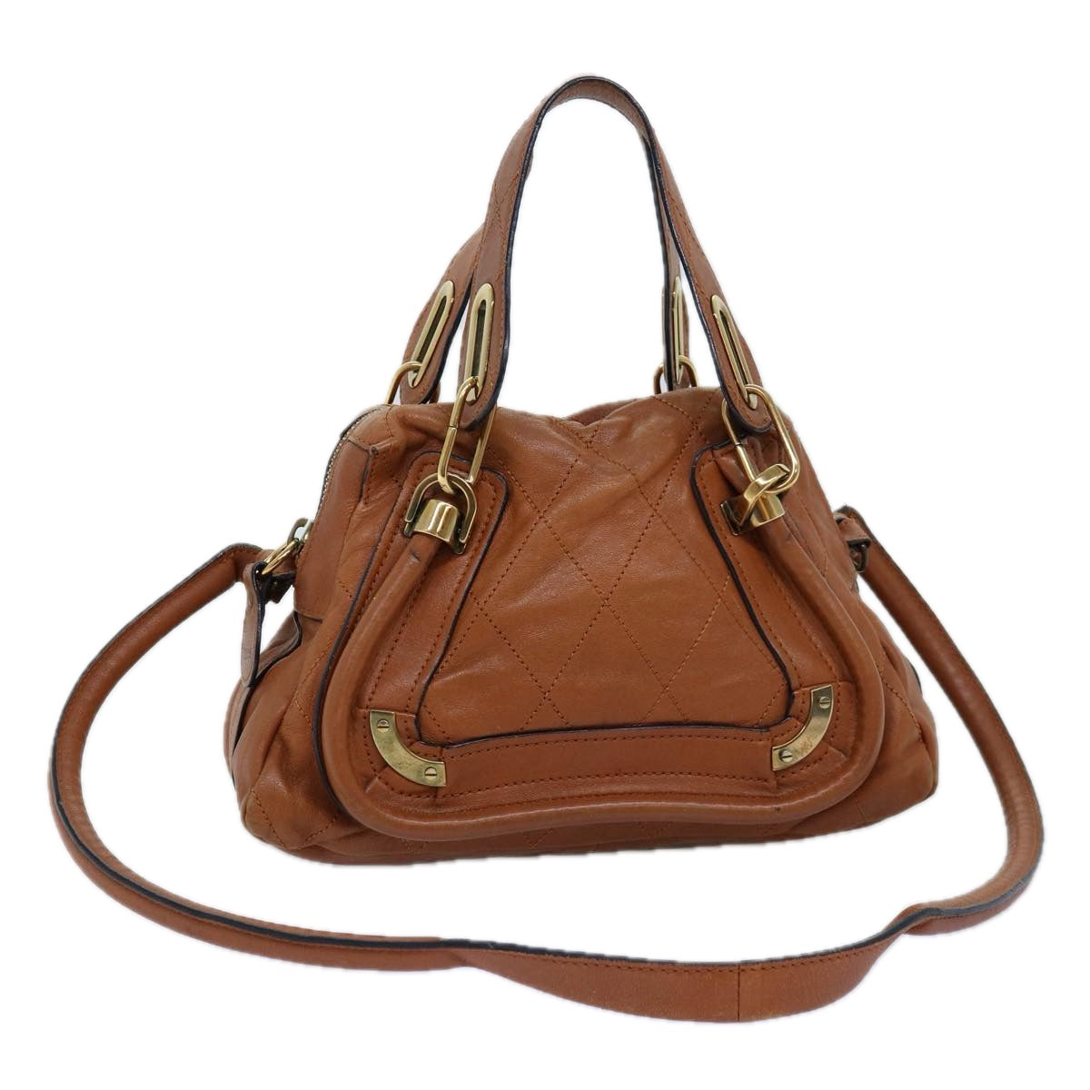 Chloe Paraty Hand Bag Leather 2way Brown Auth am6238