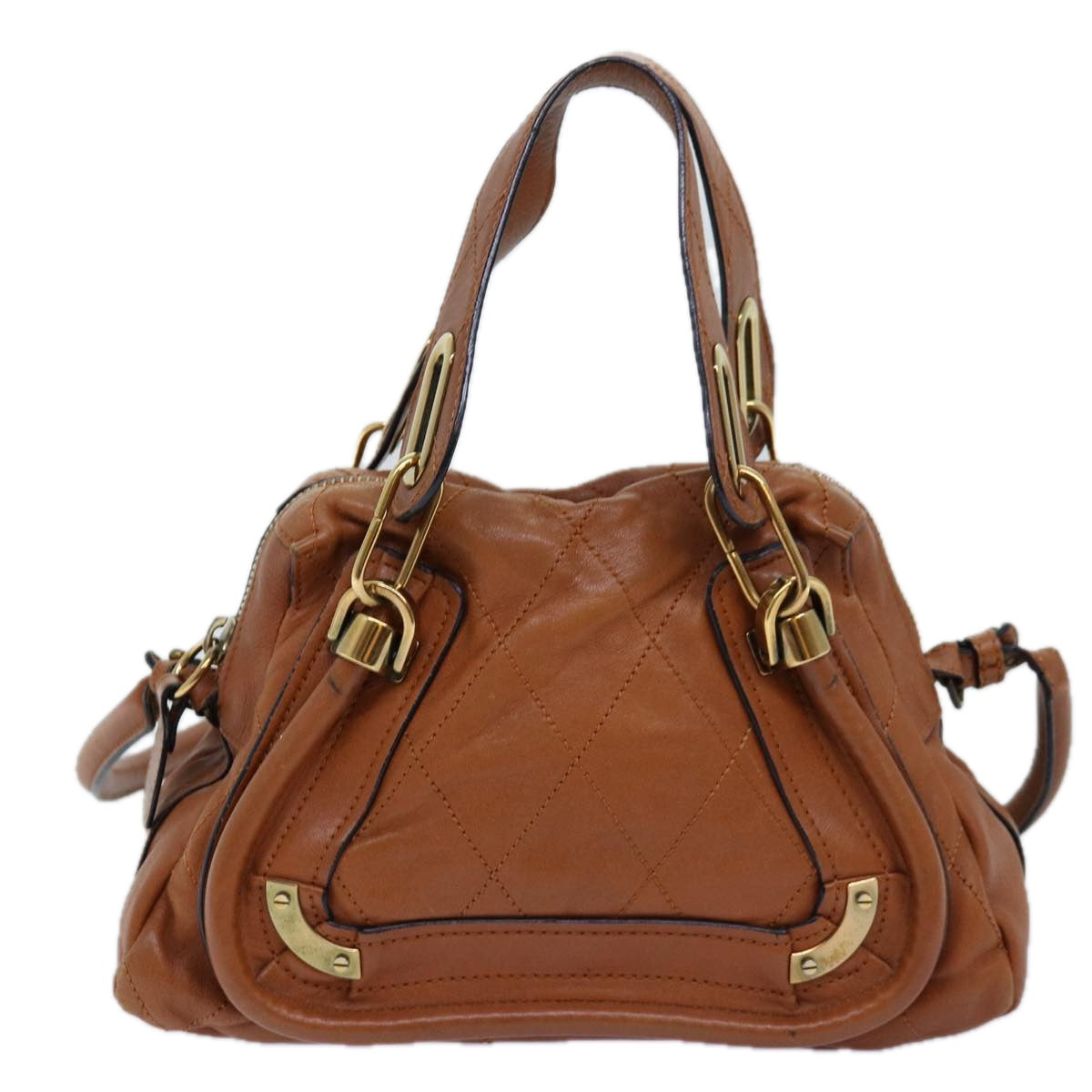 Chloe Paraty Hand Bag Leather 2way Brown Auth am6238