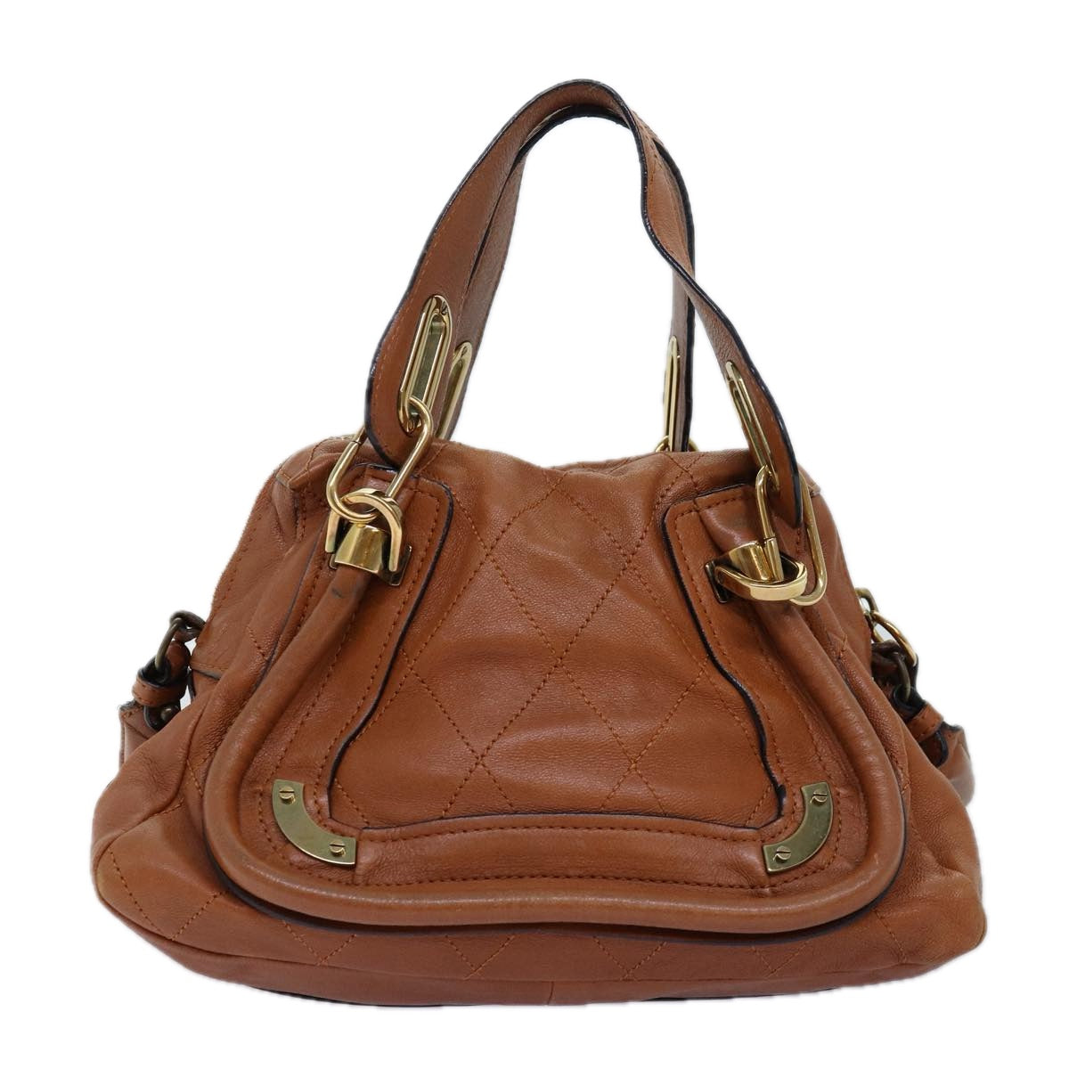 Chloe Paraty Hand Bag Leather 2way Brown Auth am6238 - 0
