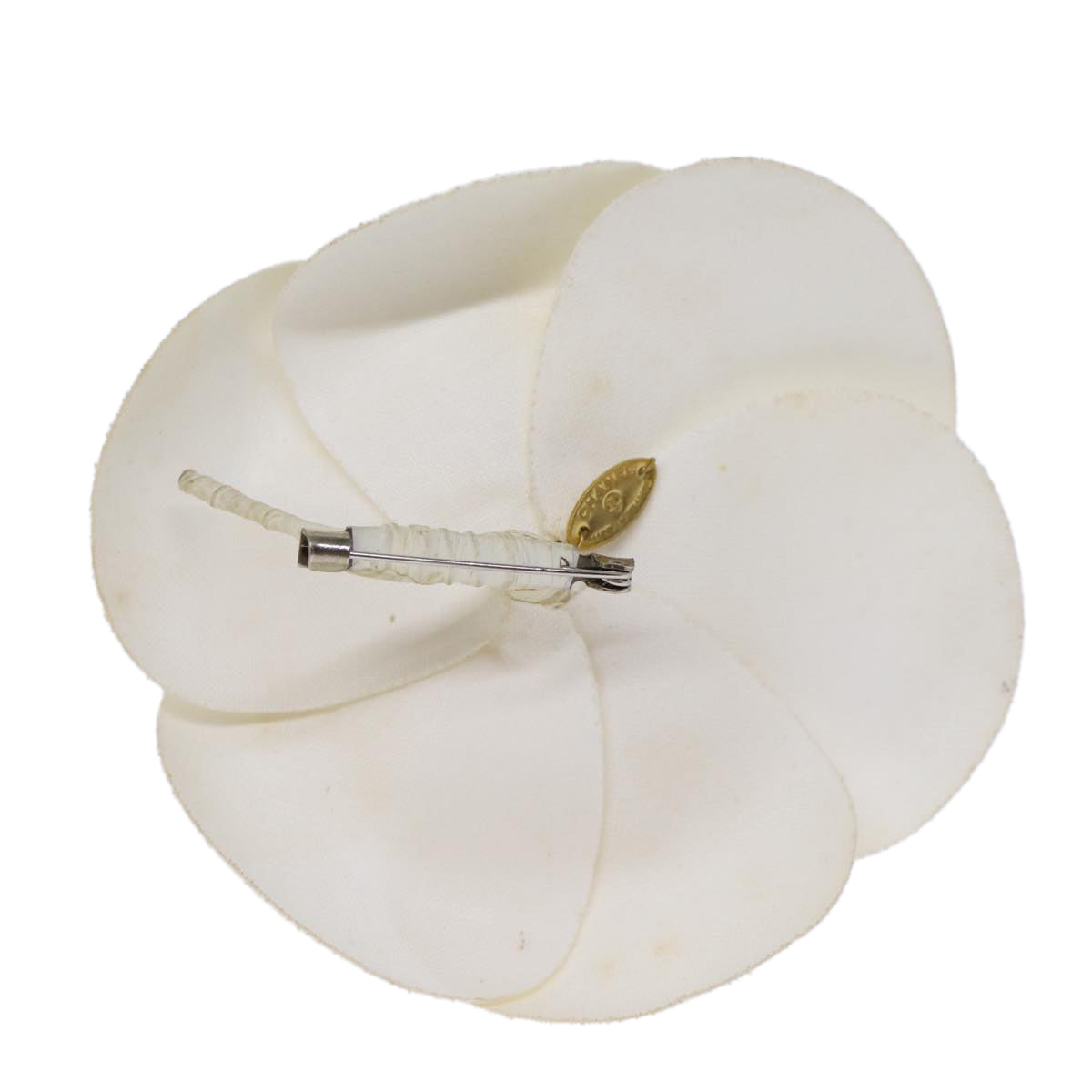 CHANEL Flower Brooch Canvas White CC Auth am6242