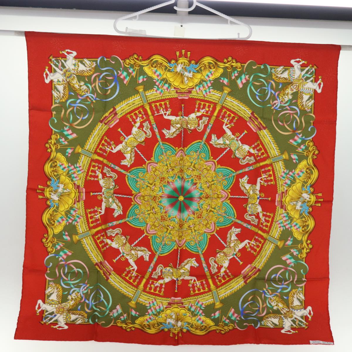 HERMES Carre 90 Scarf ""LUNA PARK"" Silk Red Auth am6261