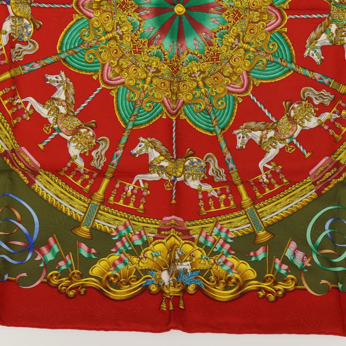 HERMES Carre 90 Scarf ""LUNA PARK"" Silk Red Auth am6261