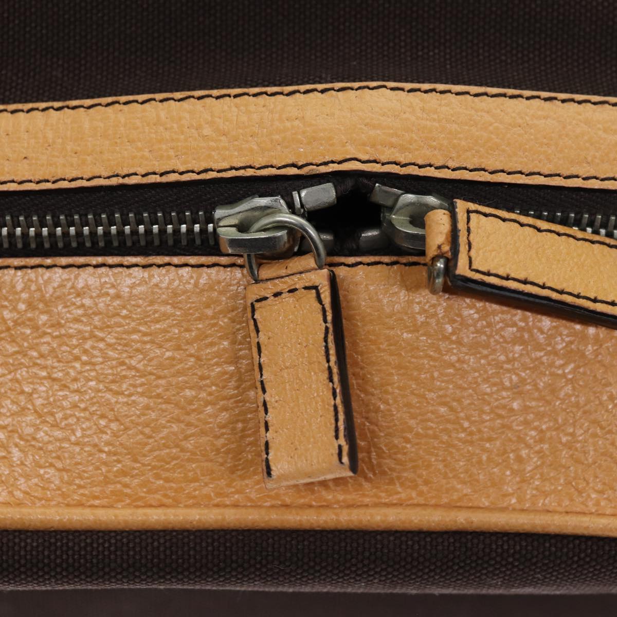 PRADA Hand Bag Canvas Leather Brown Auth am6262