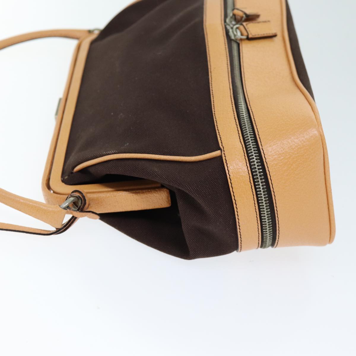 PRADA Hand Bag Canvas Leather Brown Auth am6262