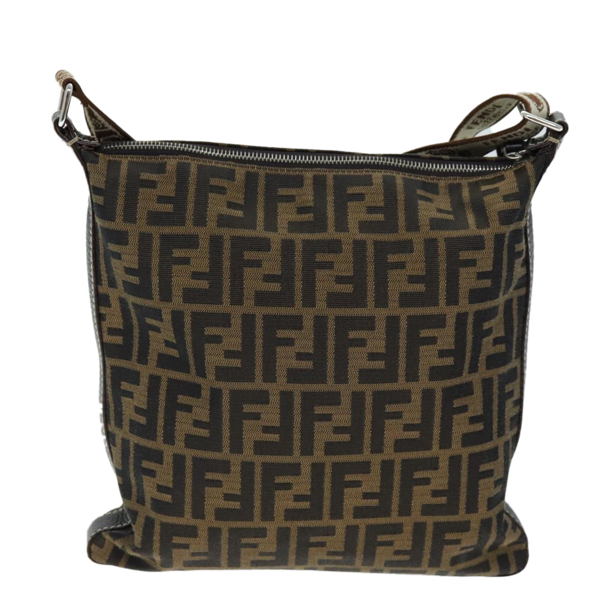 FENDI Zucca Canvas Shoulder Bag Black Brown Auth am6285