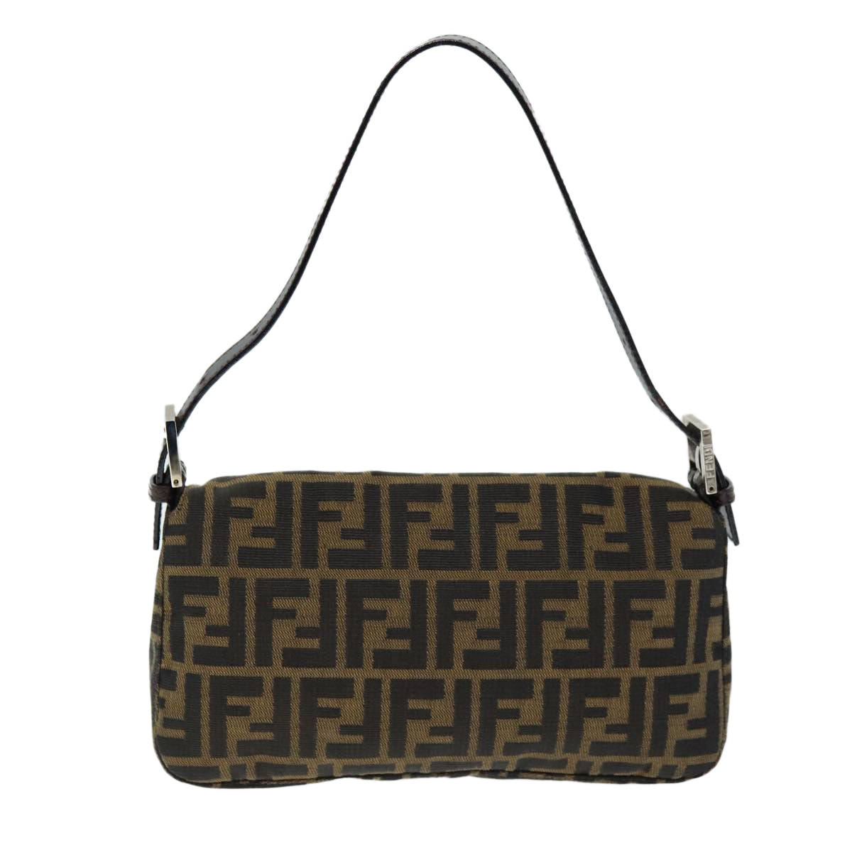 FENDI Zucchino Canvas Mamma Baguette Shoulder Bag Black Brown Auth am6286A