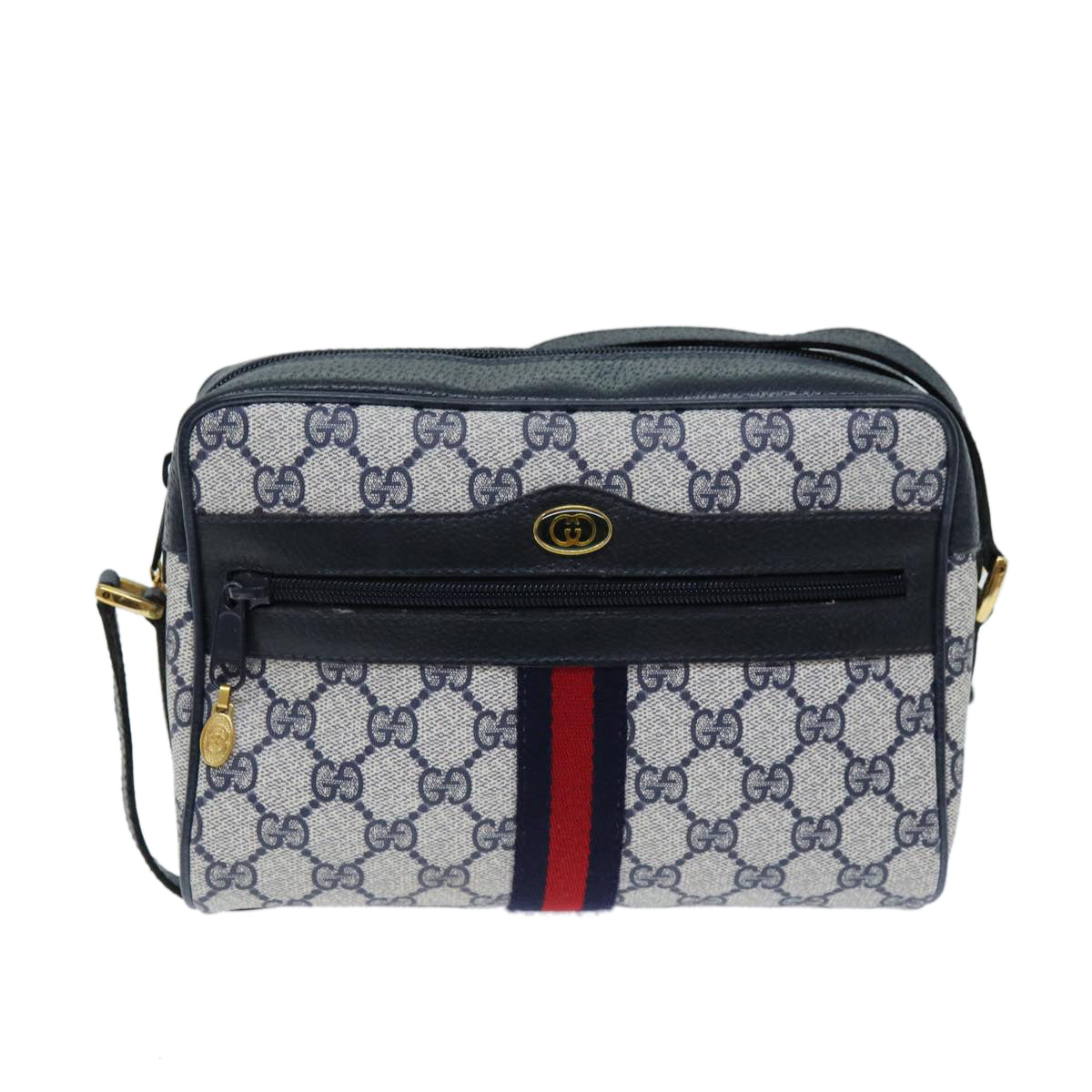 GUCCI GG Supreme Sherry Line Shoulder Bag PVC Navy Red 56 02 004