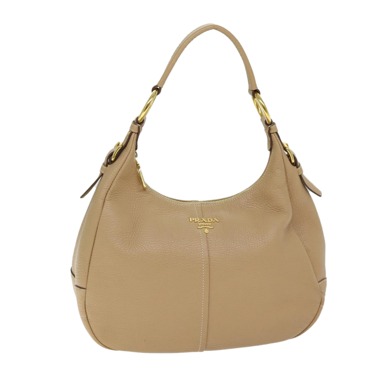 PRADA Shoulder Bag Leather Beige Auth am6292