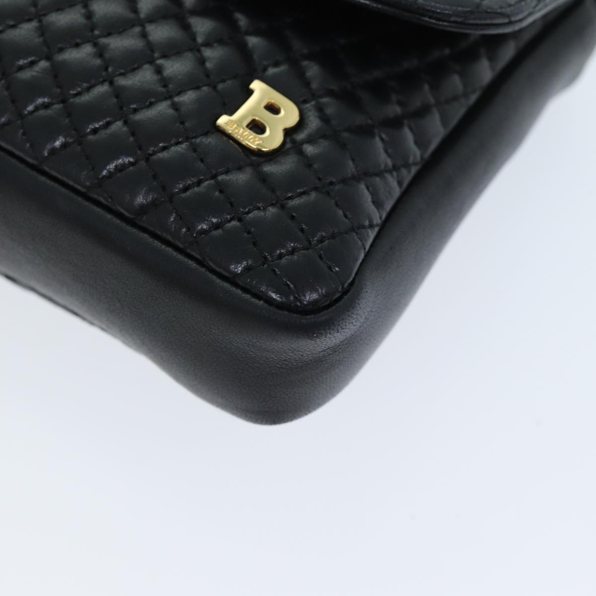 BALLY Chain Shoulder Bag Leather Black Auth am6296