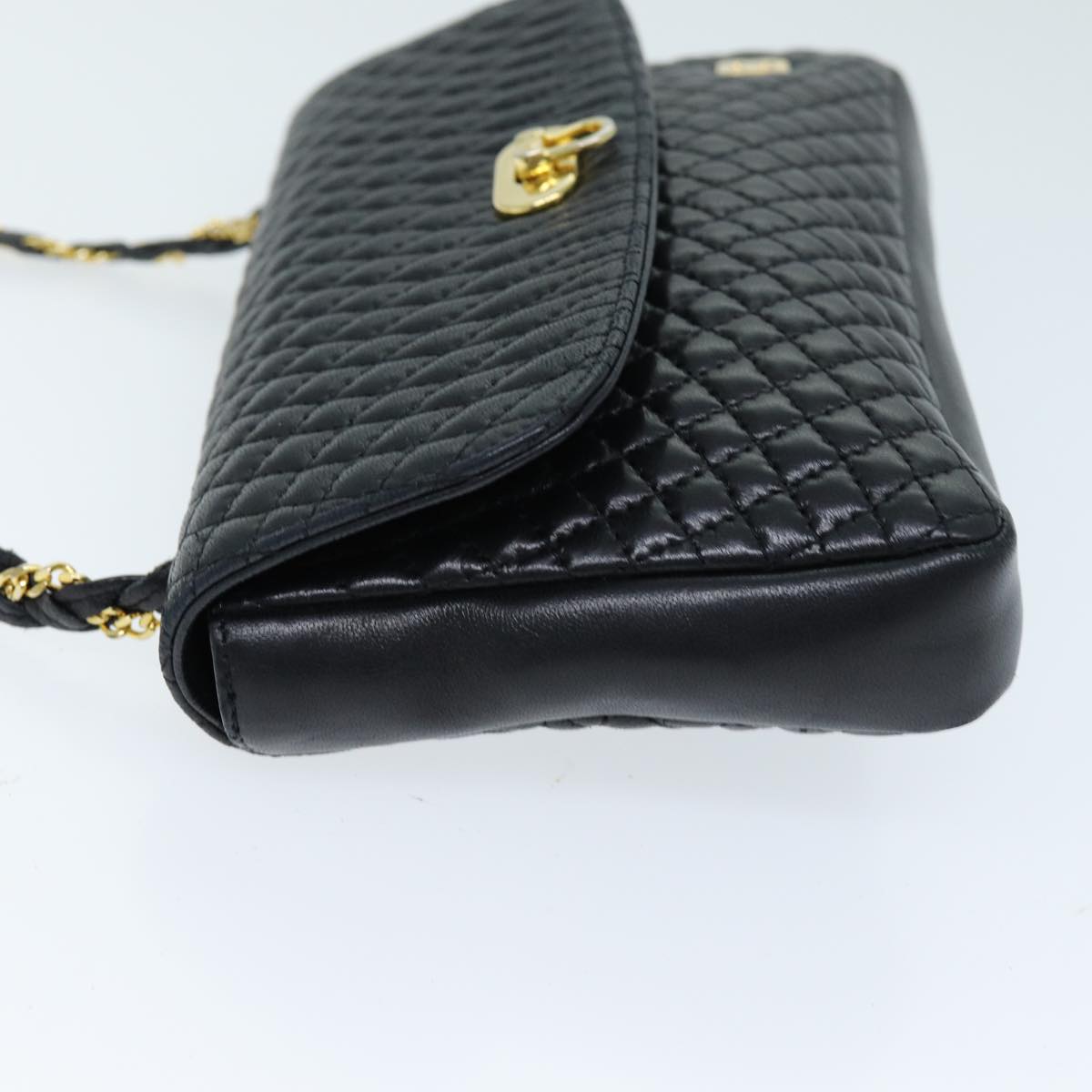 BALLY Chain Shoulder Bag Leather Black Auth am6296