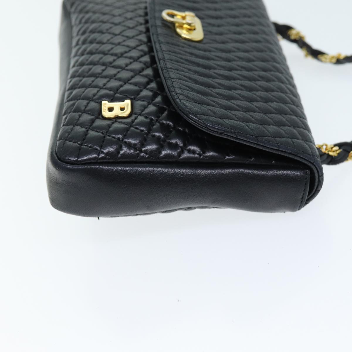 BALLY Chain Shoulder Bag Leather Black Auth am6296