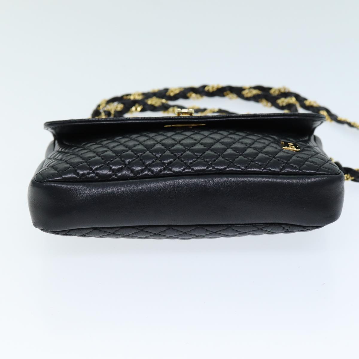 BALLY Chain Shoulder Bag Leather Black Auth am6296