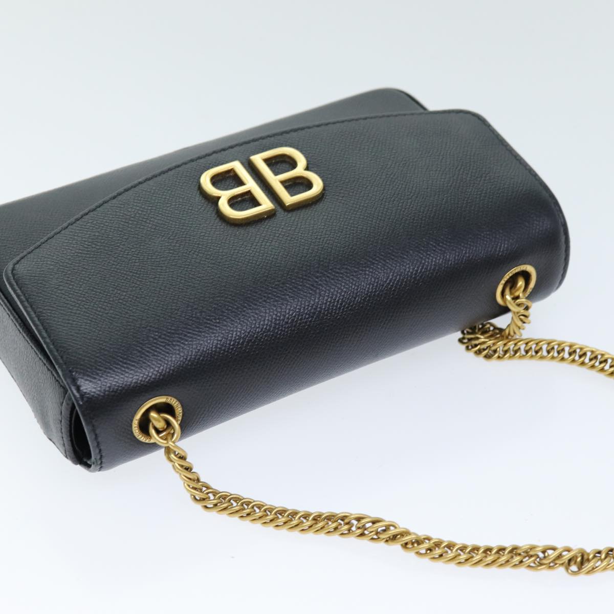 BALENCIAGA Chain Shoulder Bag Leather Black 526682 Auth am6297
