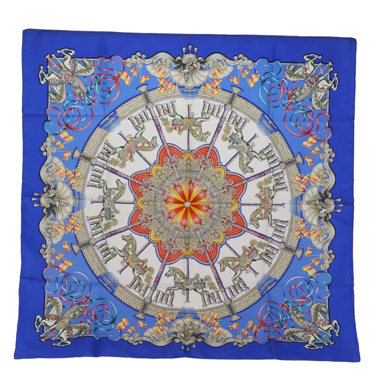 HERMES Carre 90 Scarf ""LUNA PARK"" Silk Blue Auth am6298