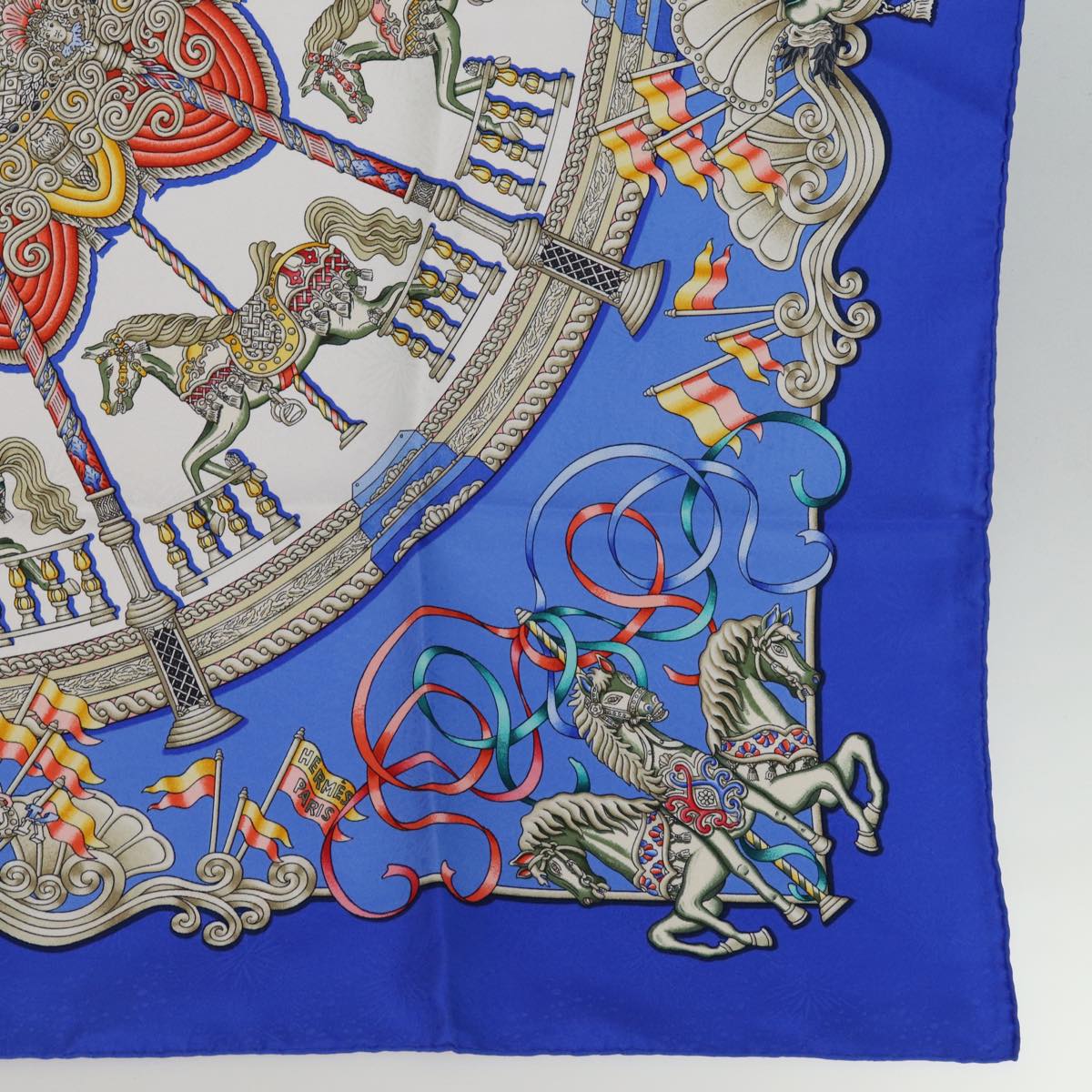 HERMES Carre 90 Scarf ""LUNA PARK"" Silk Blue Auth am6298