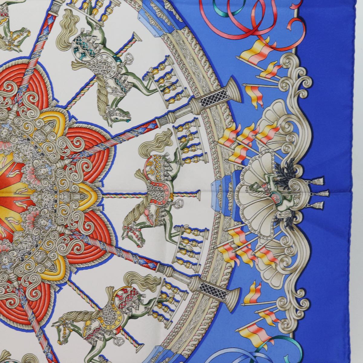 HERMES Carre 90 Scarf ""LUNA PARK"" Silk Blue Auth am6298