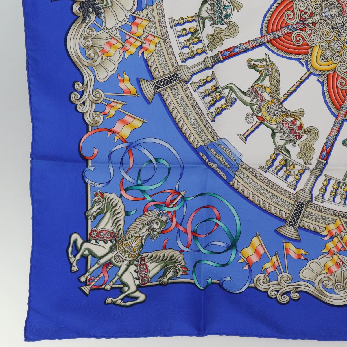 HERMES Carre 90 Scarf ""LUNA PARK"" Silk Blue Auth am6298