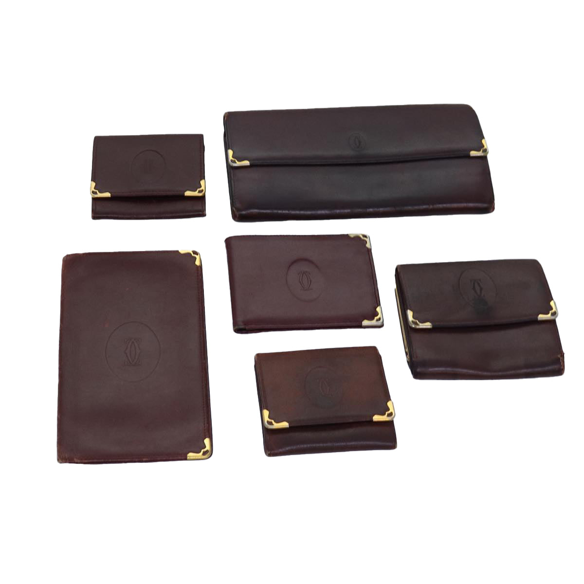 CARTIER Card Case Wallet Leather 6Set Red Auth am6302