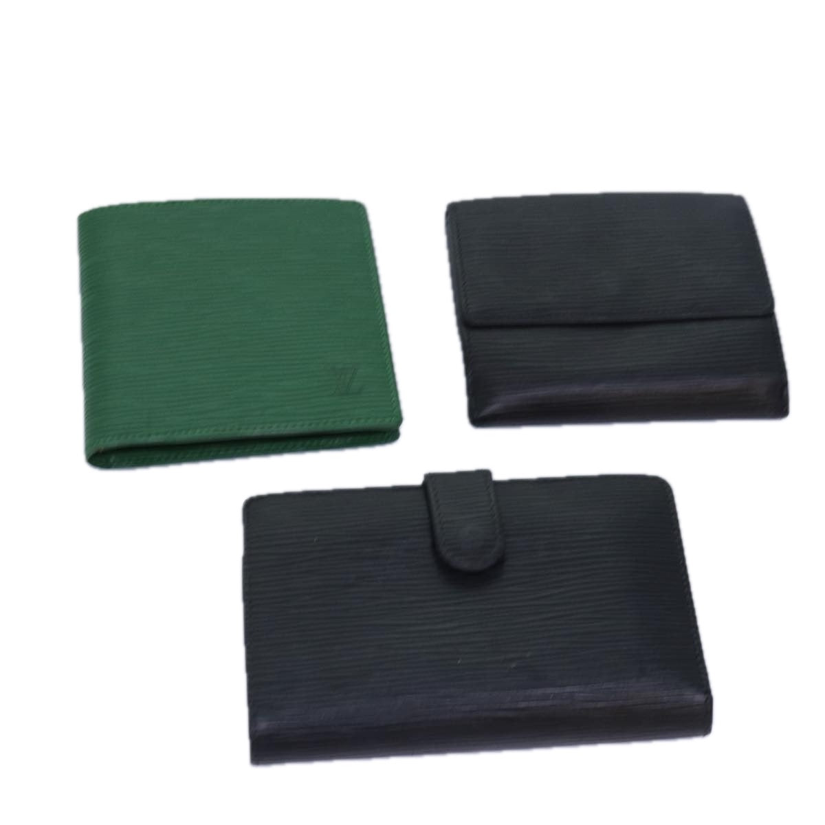 LOUIS VUITTON Epi Wallet 3Set Green Black LV Auth am6303