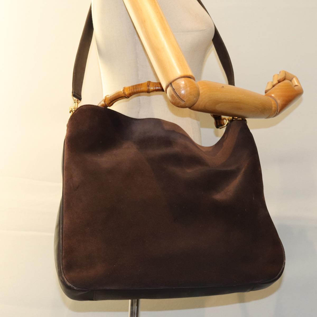 GUCCI Bamboo Hand Bag Suede 2way Brown 001 3444 1577 Auth am6304