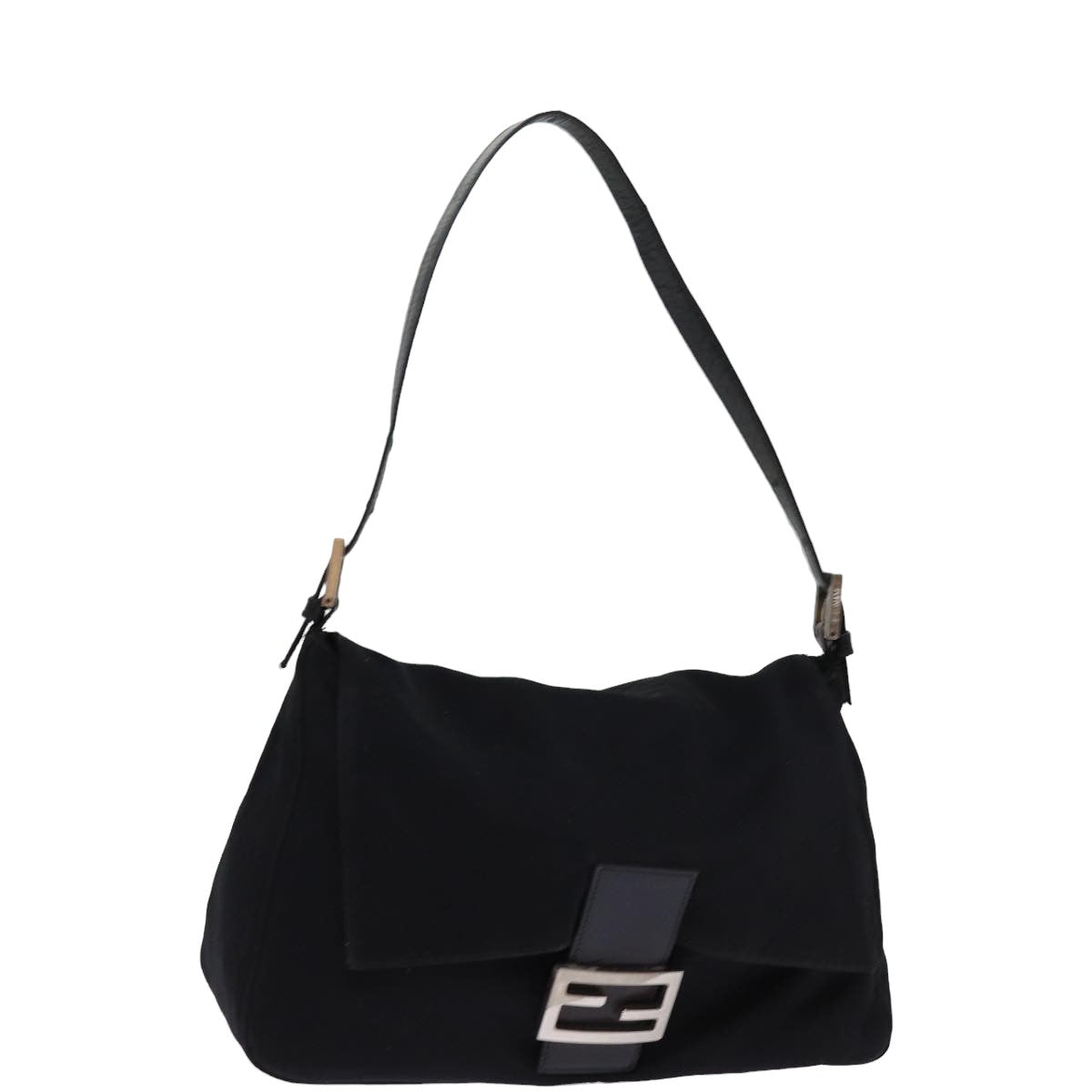 FENDI Mamma Baguette Shoulder Bag Nylon Black Auth am6317