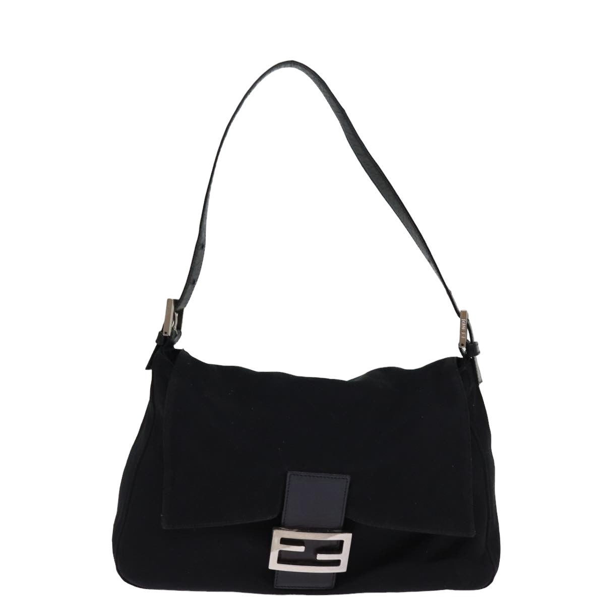 FENDI Mamma Baguette Shoulder Bag Nylon Black Auth am6317