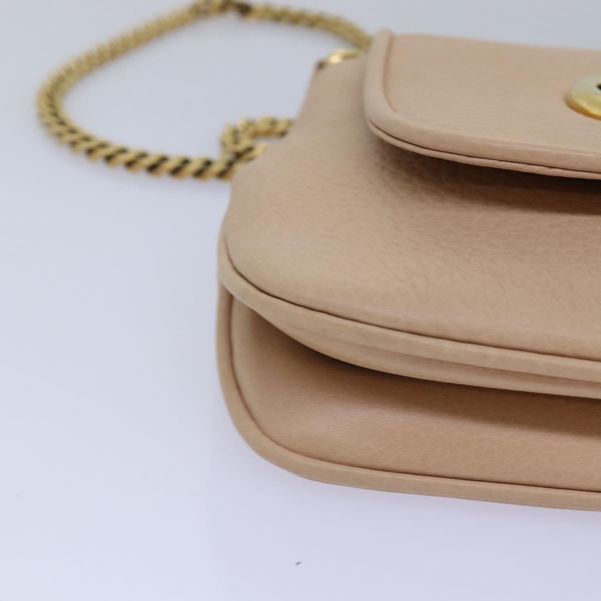 GUCCI Chain Shoulder Bag Leather Beige 251821 Auth am6326